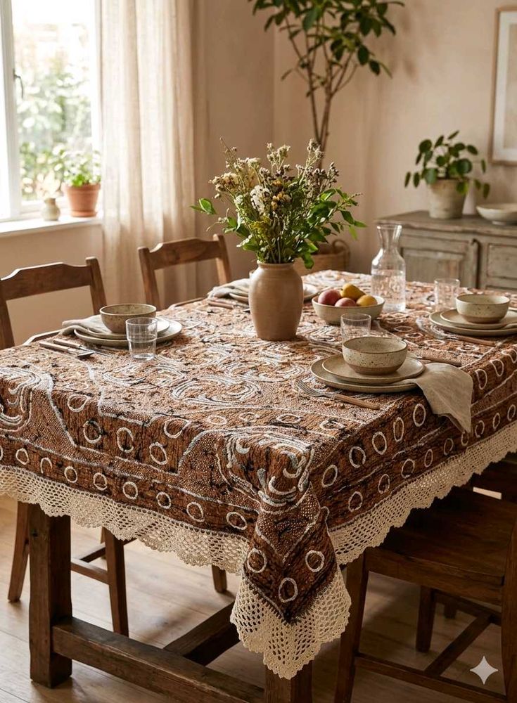 Chic Tablecloth with Lace Trim