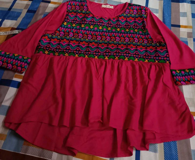 Embroidered hot Pink Kurta/top