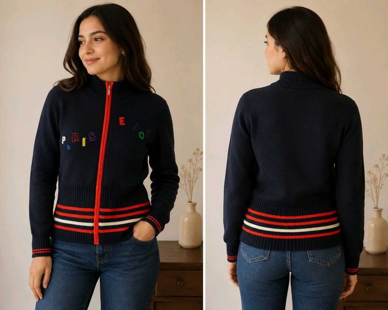 Navy Blue Zip-Up Sweater