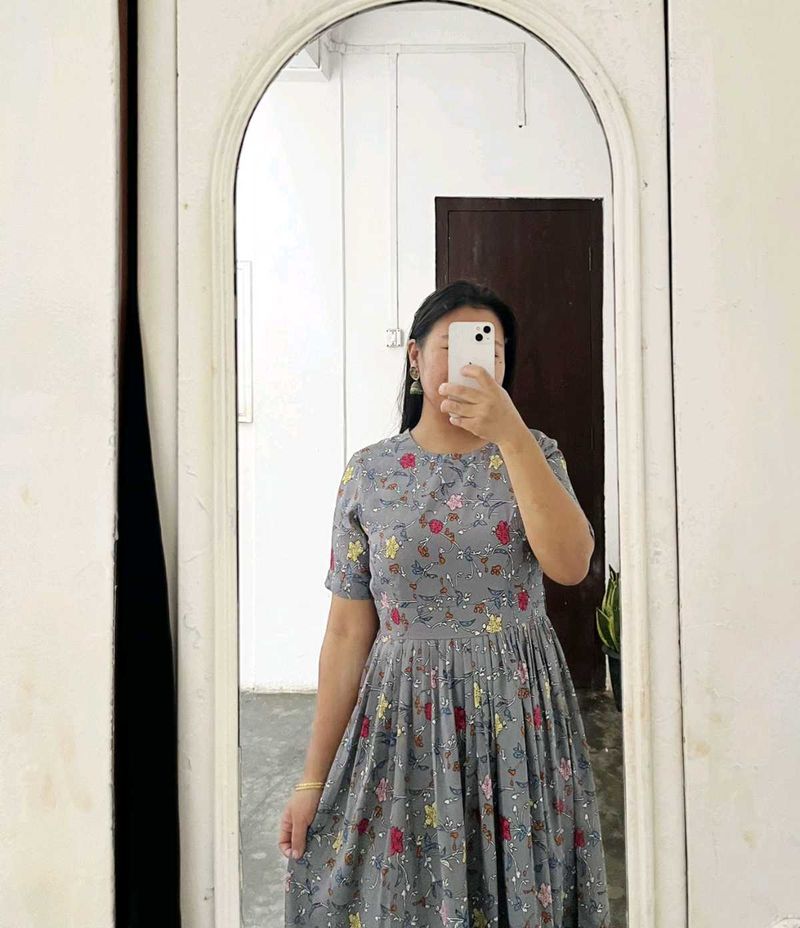 Grey Floral Print Maxi Dress