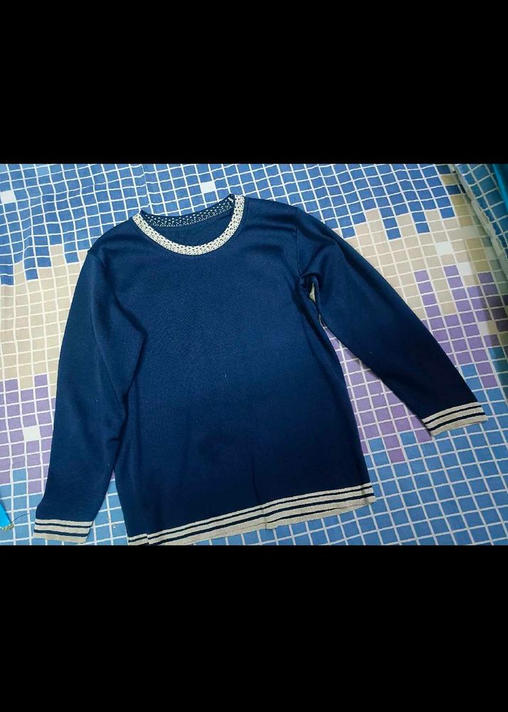 Navy Blue Embellished Full sleeve Top