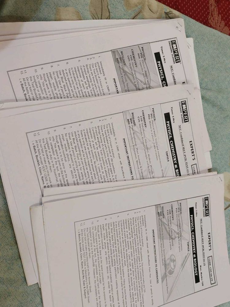 Physics, Chemistry &amp; Biology Exam Papers