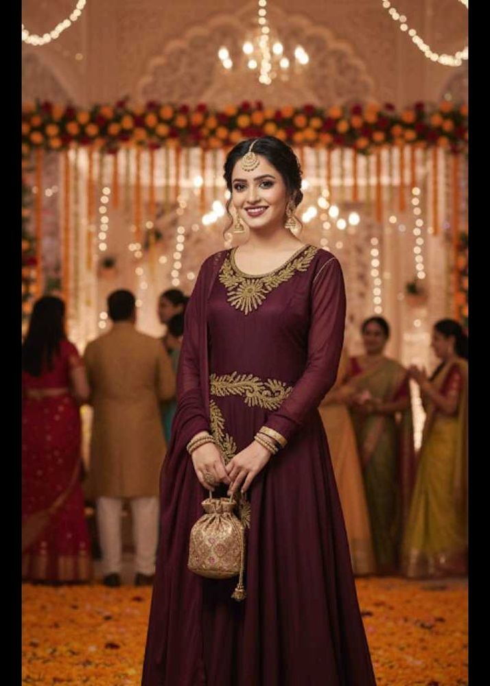 Elegant Maroon Embroidered Anarkali Gown