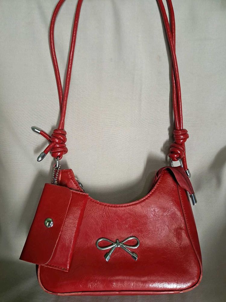 Savana Red Shoulder Bag with Bow Detail