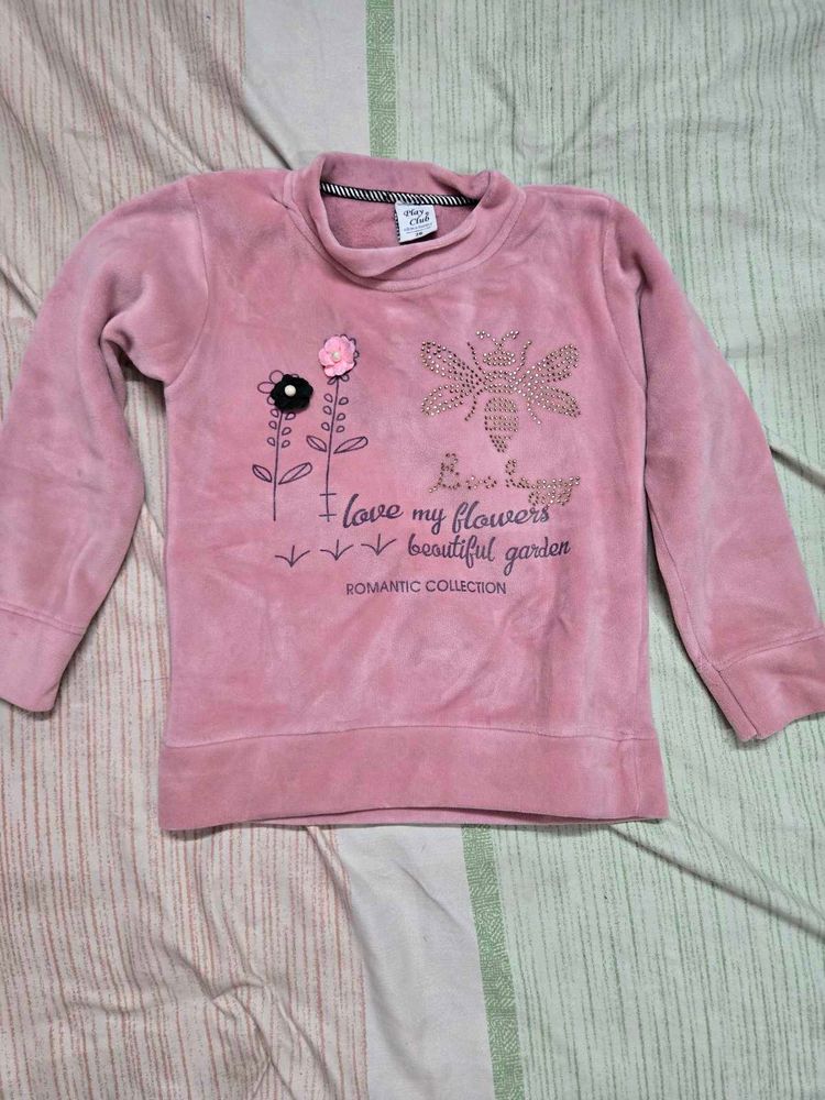 Girls Pink Velvet solid sweatshirt