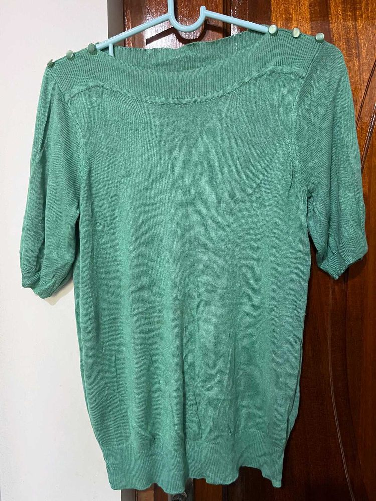 Green Button Detail Top
