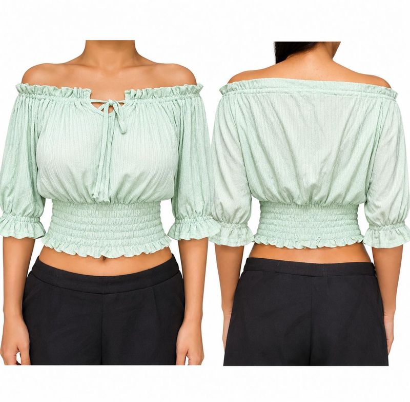 Off shoulder mint tops
