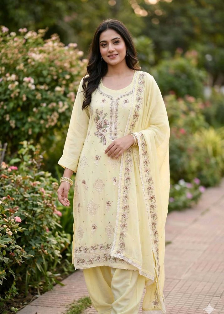 Beautiful Yellow Embroidered Kurta Set