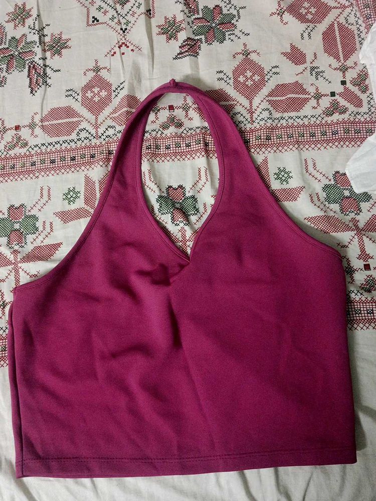 Fuchsia Halter Neck Crop Top