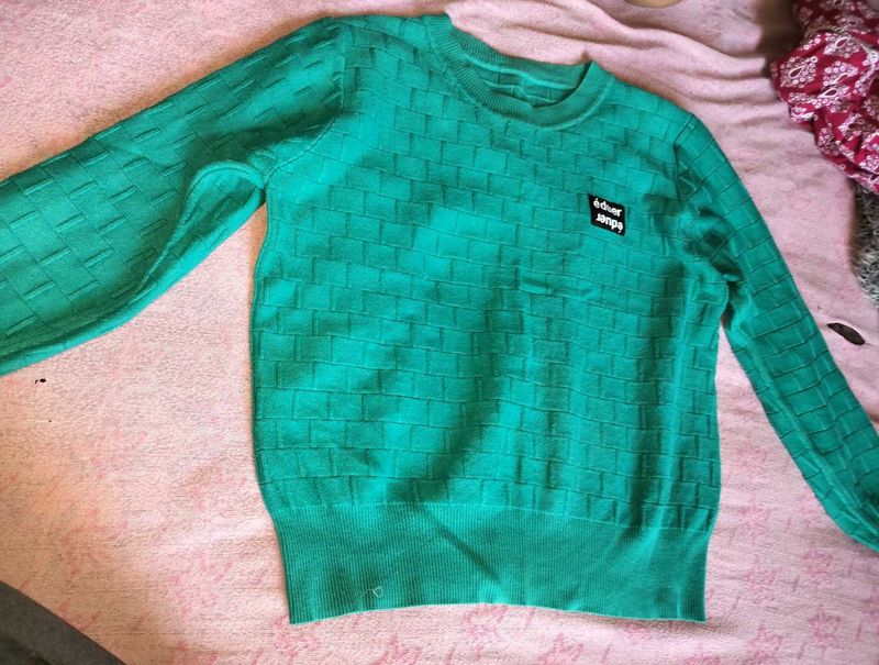 Green Textured Crewneck pullover
