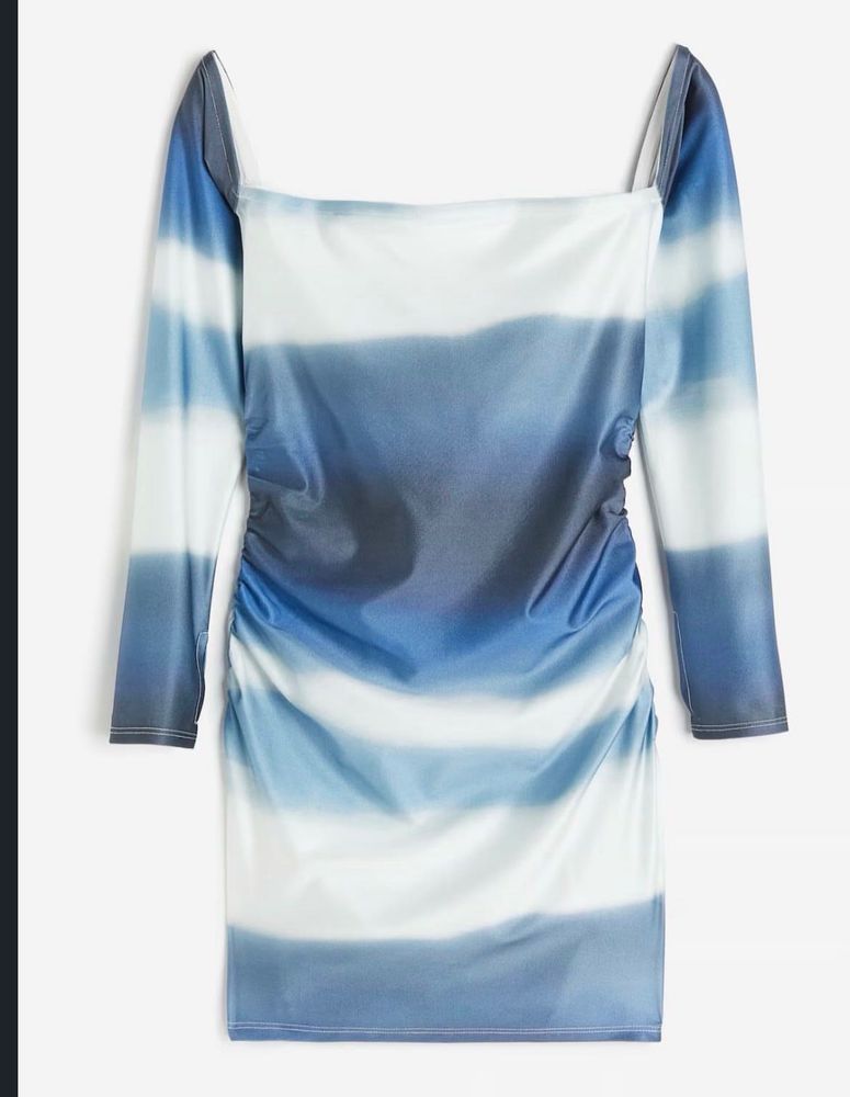 Blue &amp; White Bodycon Long Sleeve Dress