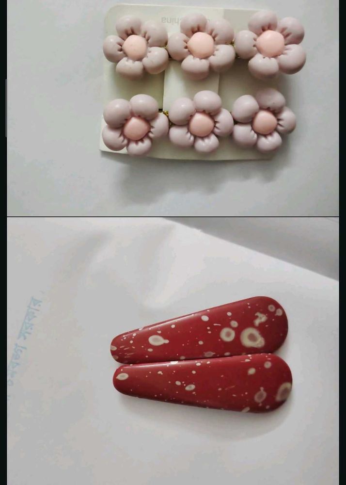 62.Cute Flower &amp; Red Snap clips set of 2