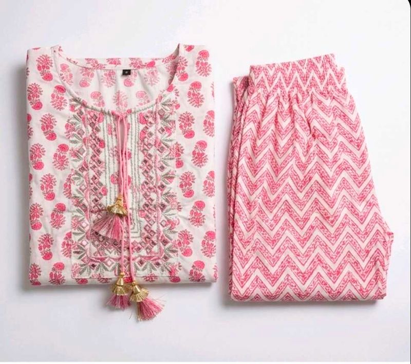🌸 Pink Printed Kurta Set with Matching Pants 🌸