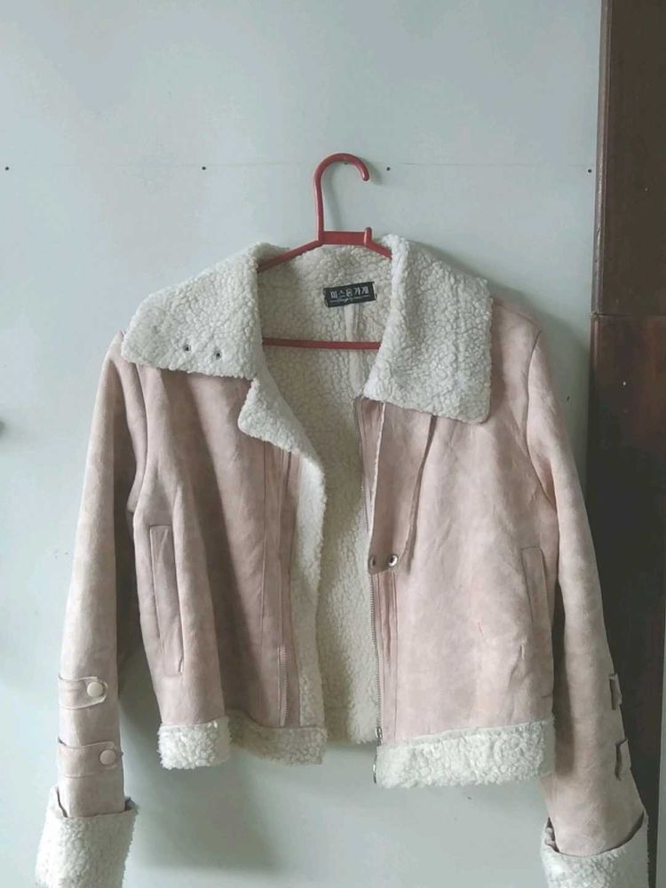 Pink Faux Shearling Lined Jacket