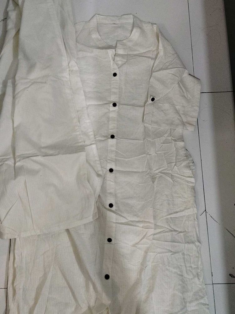 White Kurta Set with Black Buttons