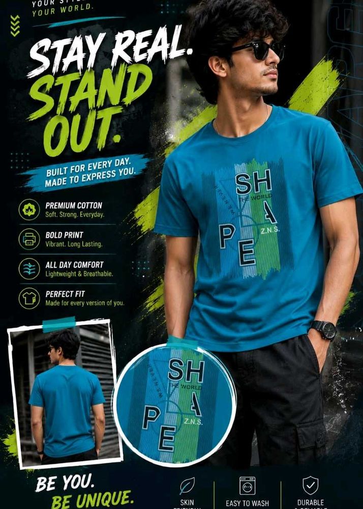 Stylish Men's Teal Graphic T-Shirt