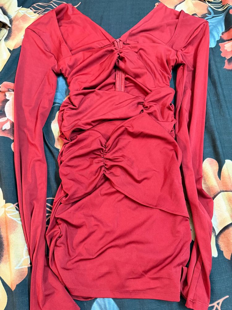 OUTCAST Stunning Red Ruched Bodycon Dress