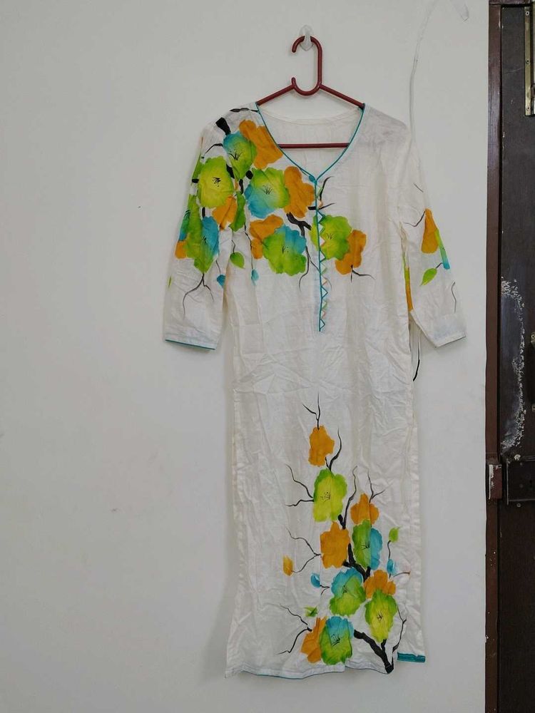 White Kurta with Floral Print
