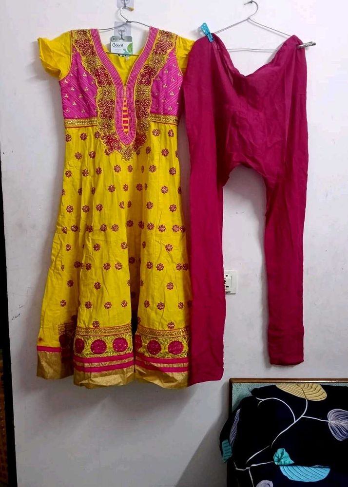Vibrant Yellow Kurta with Pink Palazzo Set