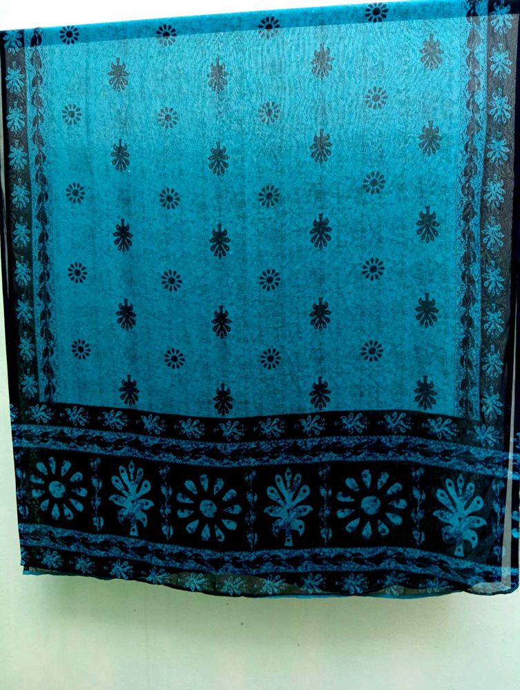 Teal Blue Printed Dupatta