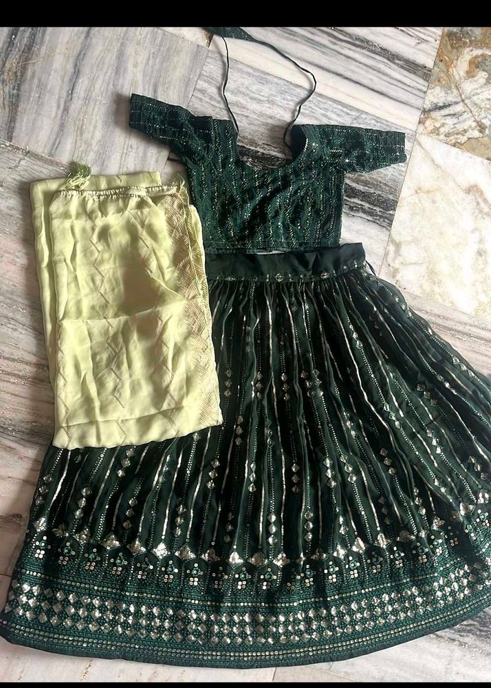 Green Sequin Lehenga Choli Set
