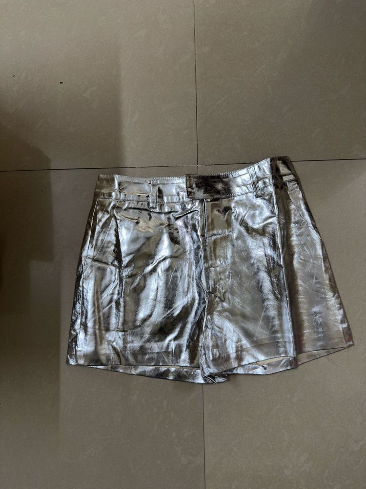silver leather shorts