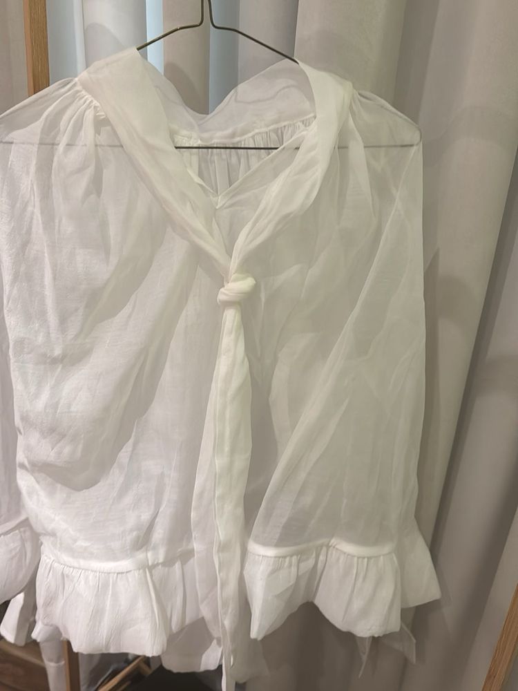 Sheer White Organza Blouson Shirt