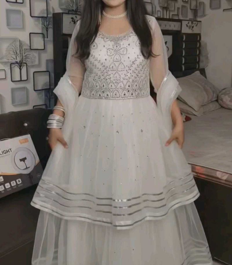 Elegant White Embroidered Anarkali Gown