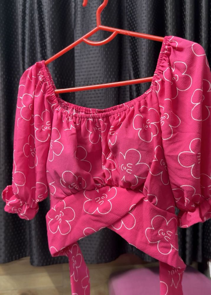 Vibrant Pink Floral Puff Sleeve Top