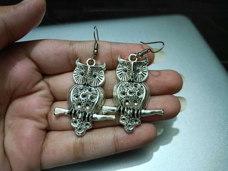 Silver Owl Earrings