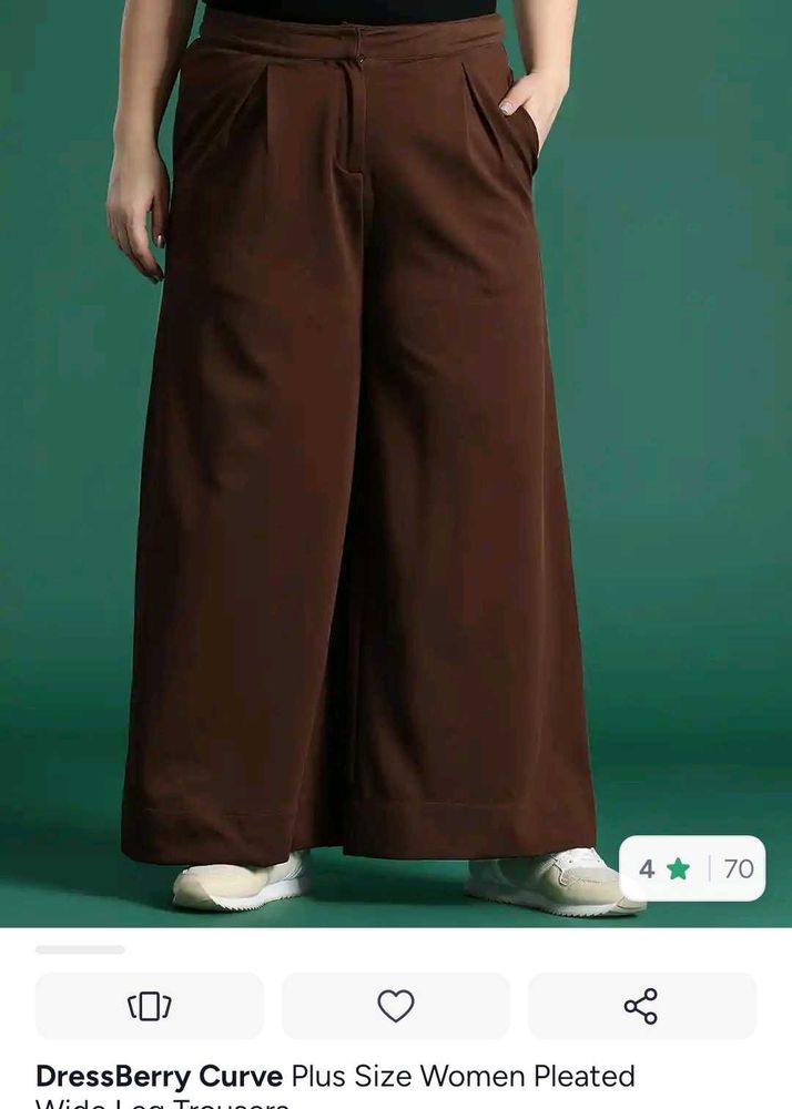 Stylish Brown Pleated Wide Leg Trousers