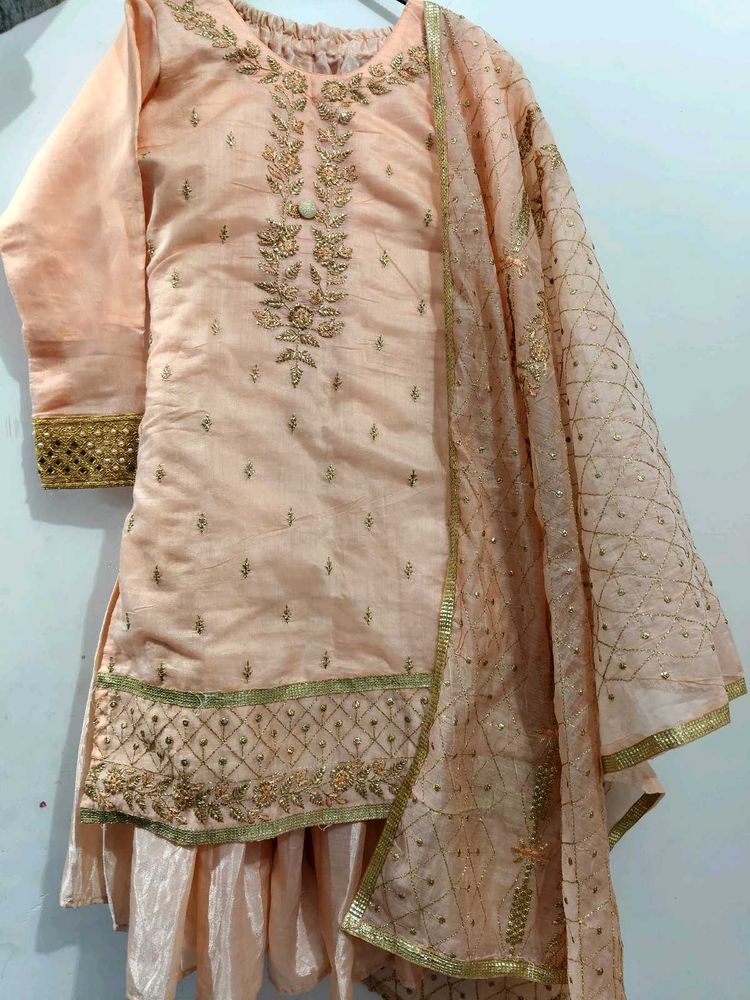 Elegant Peach Embroidered Kurta Set