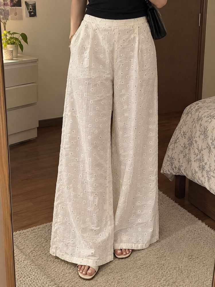 White Eyelet Palazzo Pants