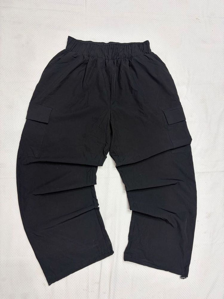 Black Cargo Pants with Layered Design
