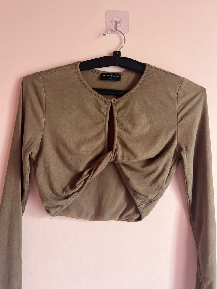 Khaki Twist Front Long Sleeve Top