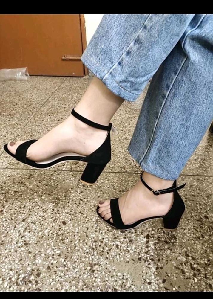 Black Block Heel Ankle Strap Sandals