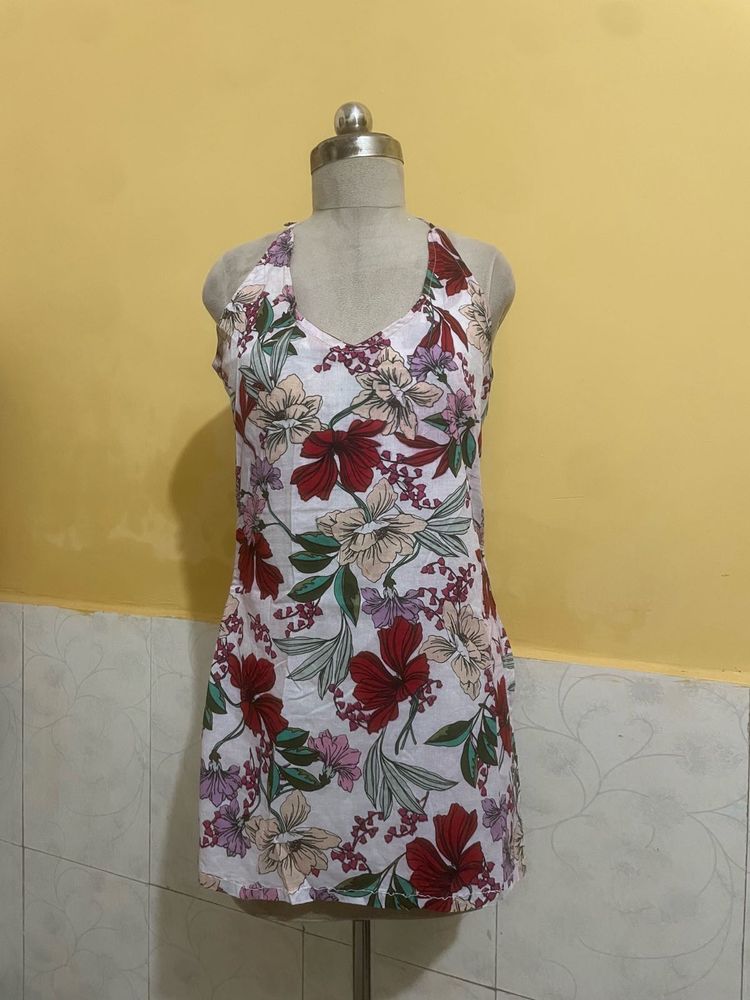 Floral Halter Neck Mini Dress
