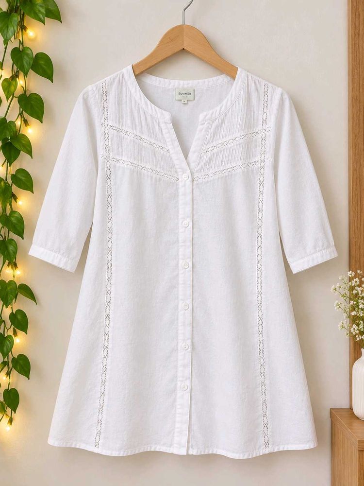 Elegant White Cotton Kurta with Lace