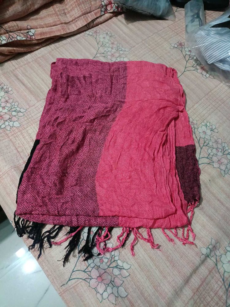 Pink &amp; Black Fringed Dupatta