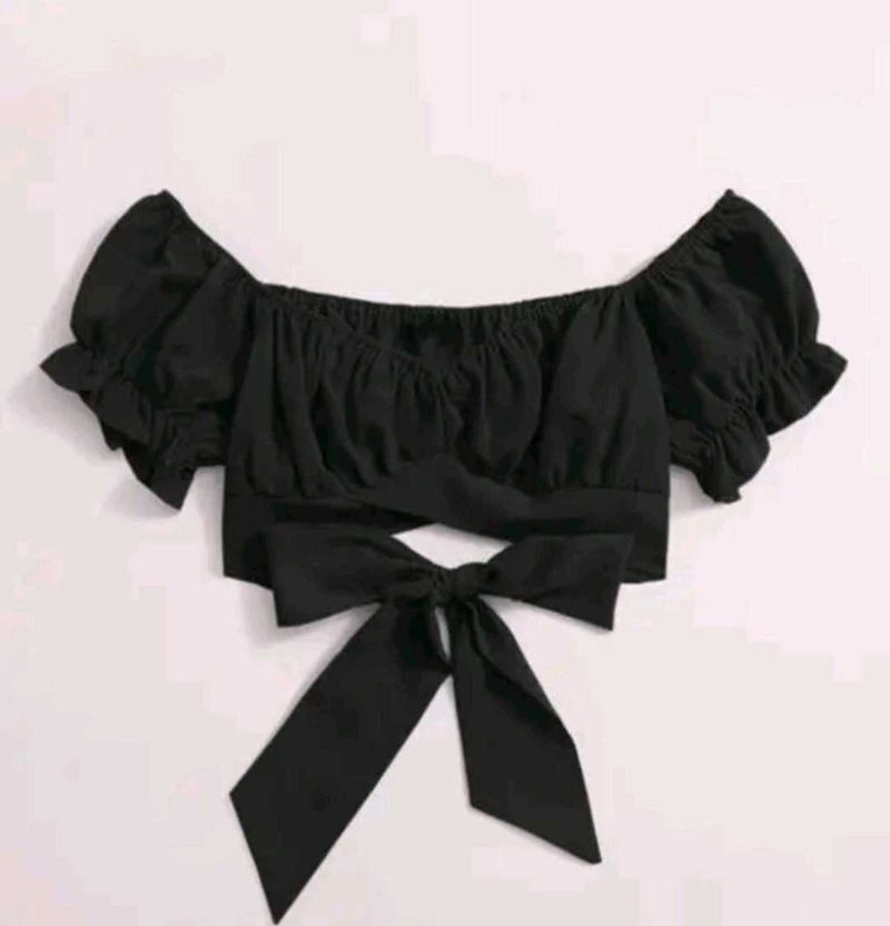 Black Off-Shoulder Bow Crop Top