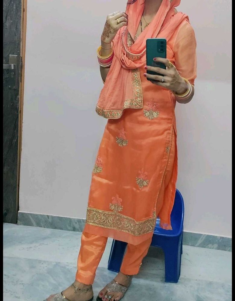 Elegant Orange Kurta Set with Embroidery
