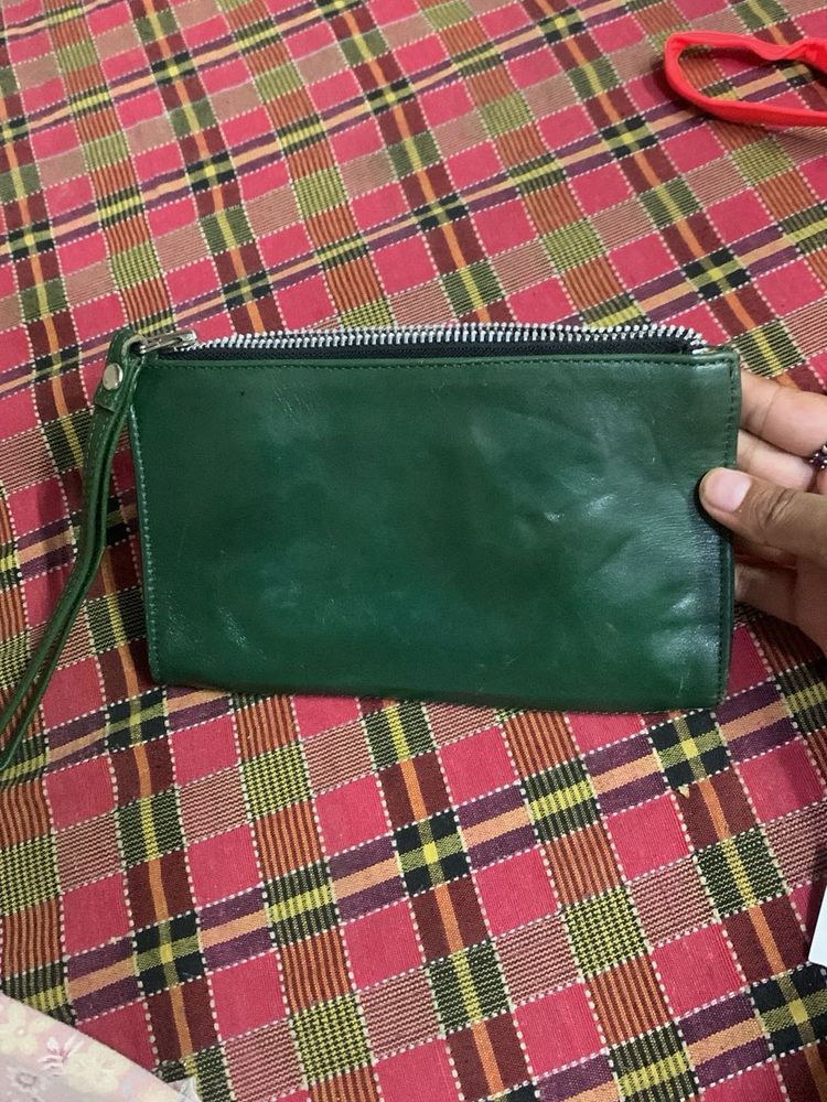 Vintage Emerald Green Genuine Leather  Zip wallet