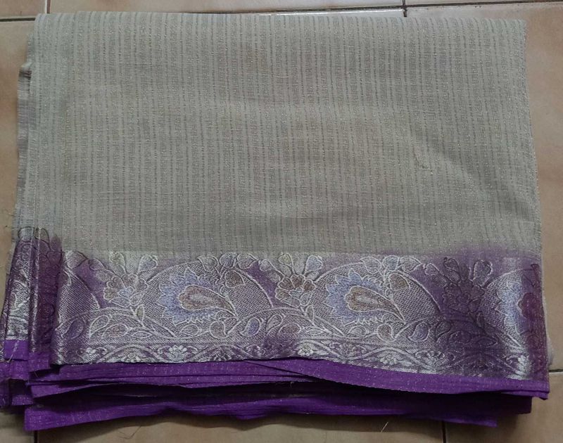 Elegant Beige Saree with Purple Border