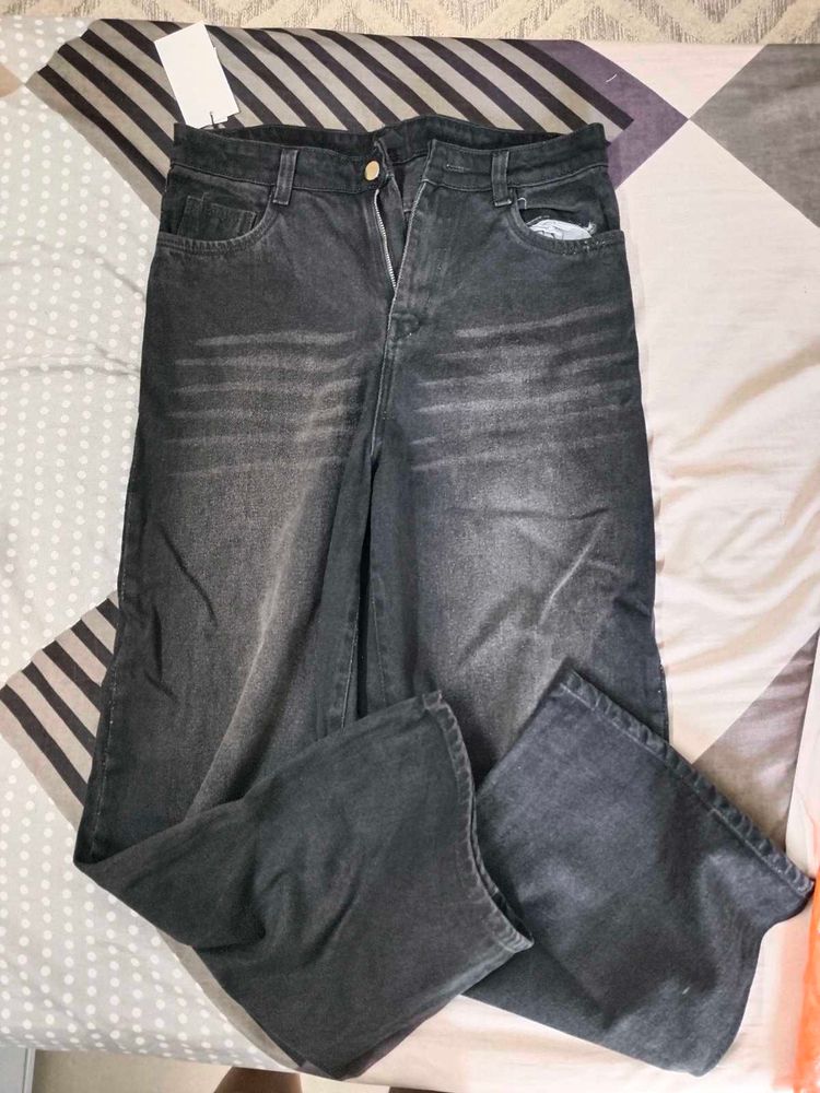 Womens Grey Wide Leg Jeans