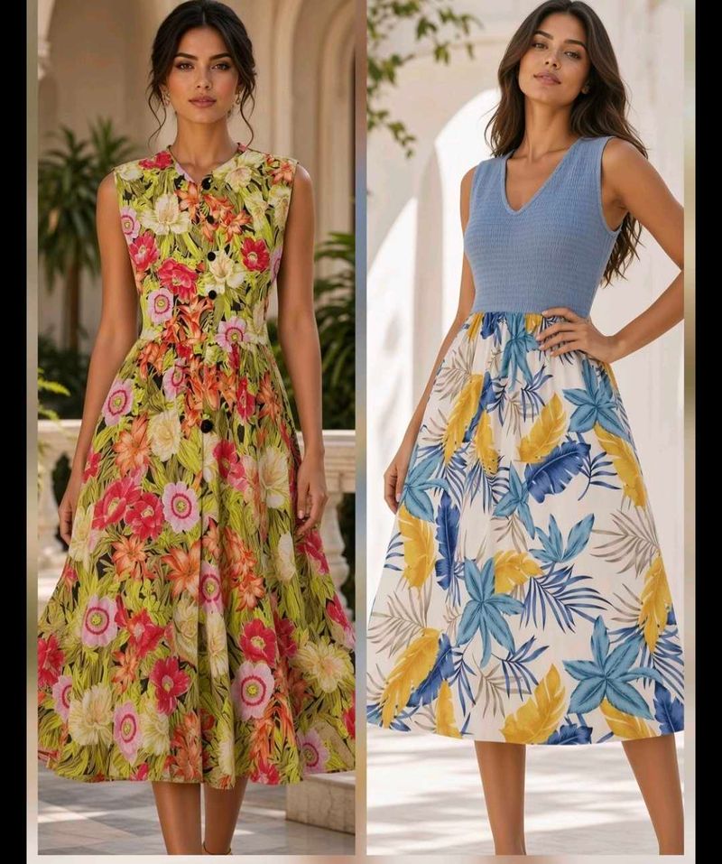 COMBO OF Floral sleeveless Dresses 🌼