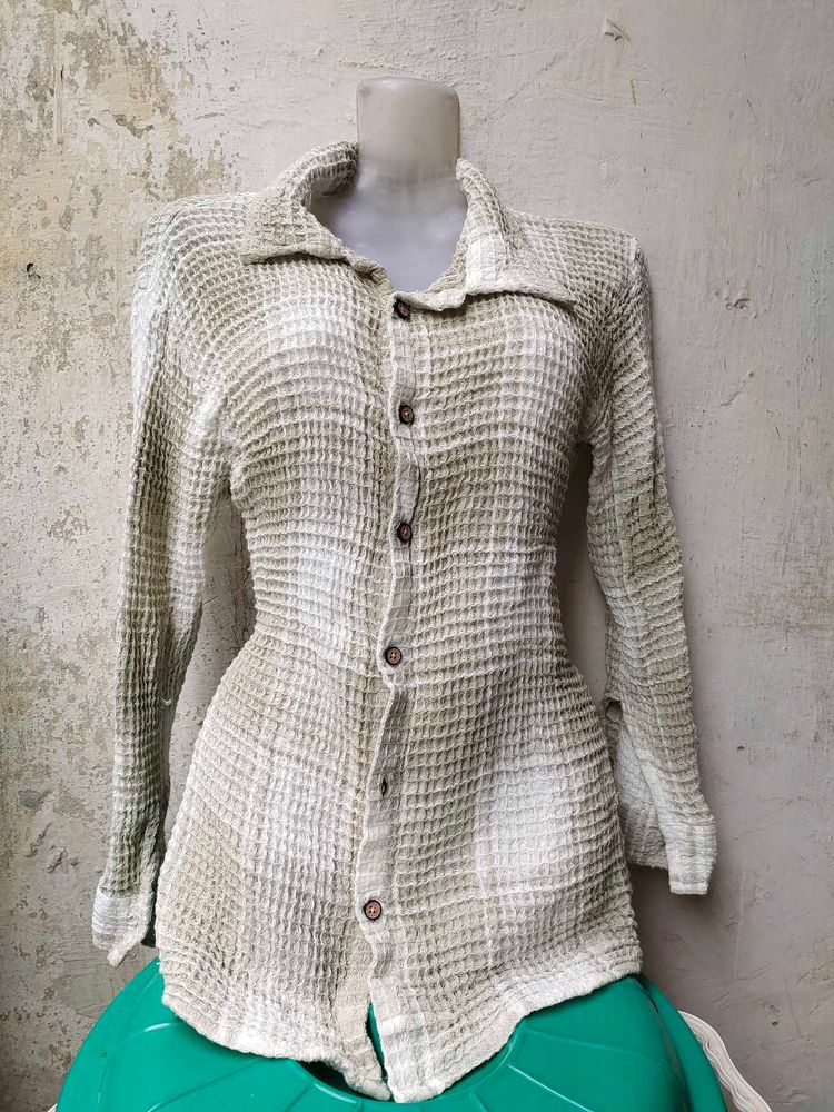 Green Plaid Gauze Button-Down Unisex Shirt