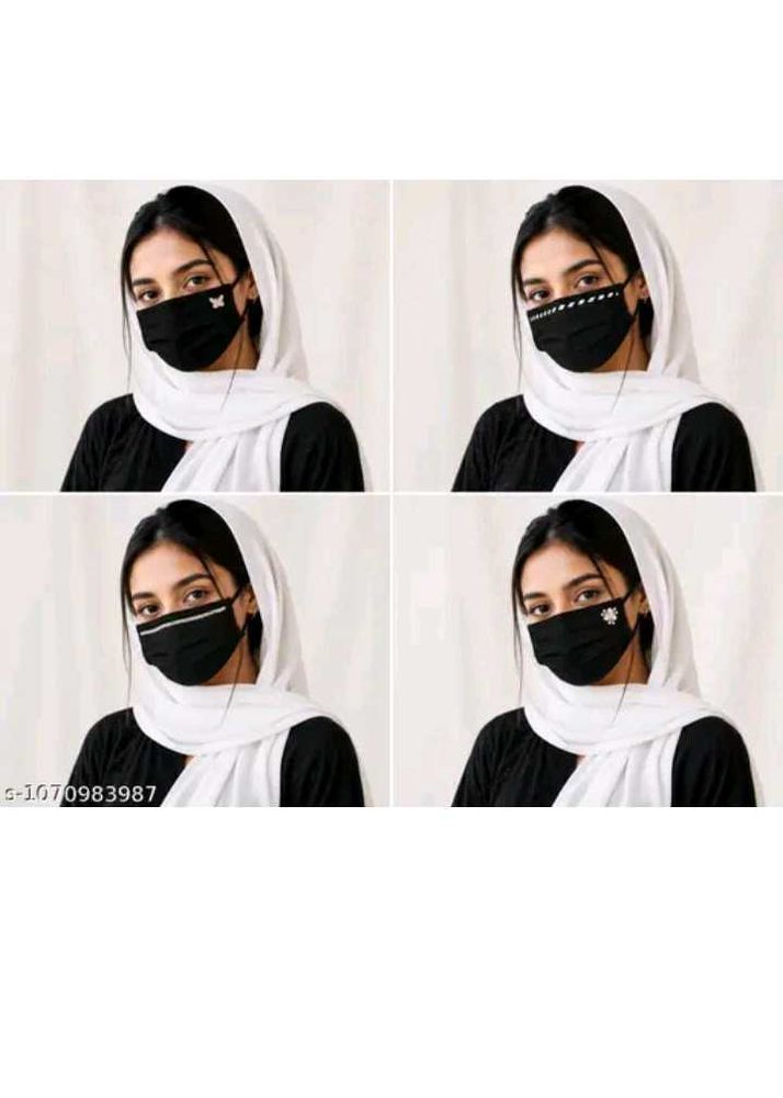 Fashionable Black Cotton Face Masks (Set of 4)