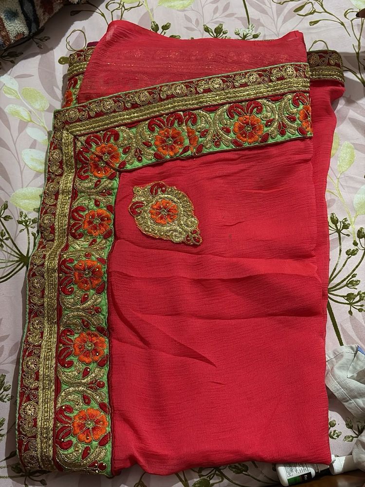 Beautiful Red Embroidered Saree