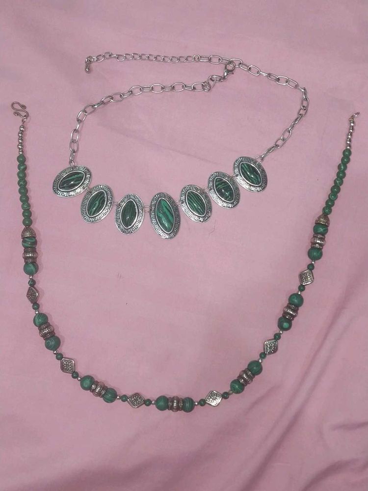 synthetic malachite necklace pair