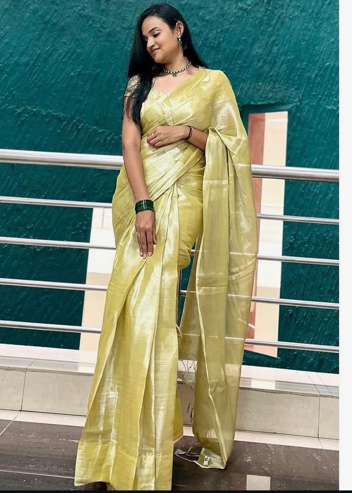 tissue cotton saree with color white-golden